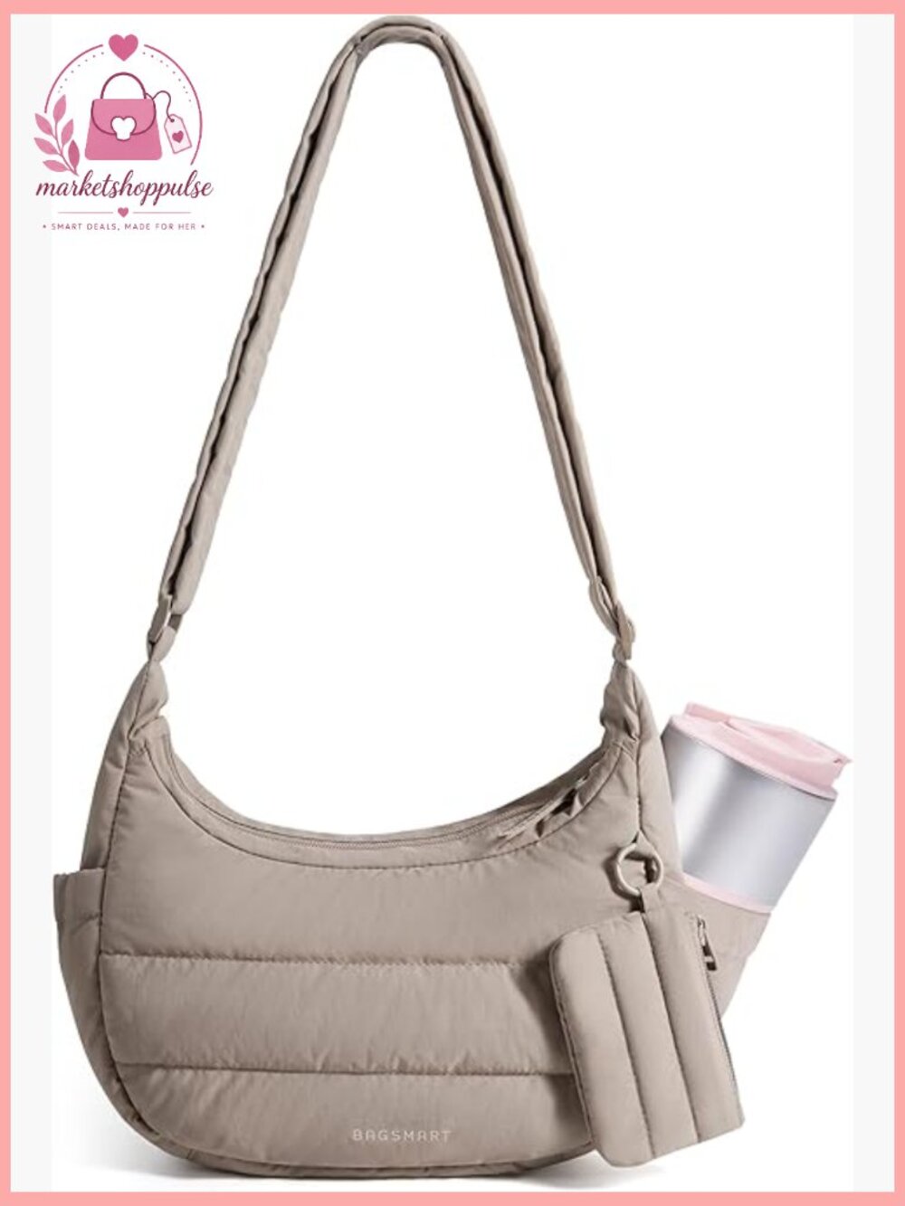 Quilted Puffer Crossbody Hobo Bag with Adjustable Strap, Lightweight Shoulder